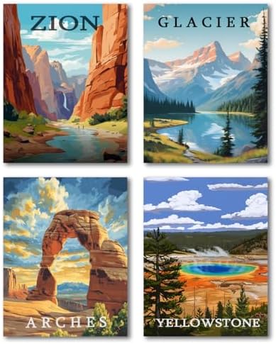 4 Pack National Park Stamped Cross Stitch Kits for Adults - Embroidery Kits for Beginners Adults,11 CT Patterns Dimensions Counted Cross Stitch Kits for Adults Arts Craft 12x16 inch