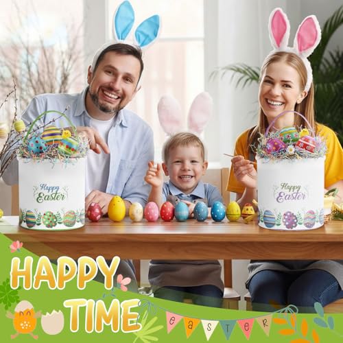 Image of Honeydak 6 PCS Colorful Eggs Bunny Canvas Basket for Kids Carry Tote