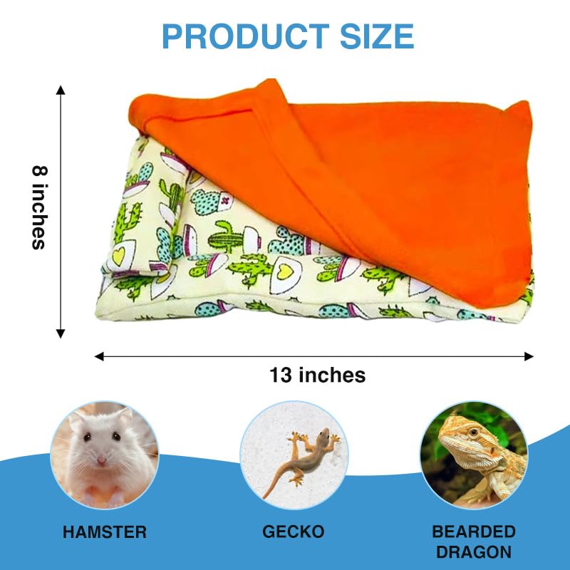 Bearded Dragon Hammock Sleeping Bag Set- Hanging Pet Bed with Pillow and Blanket Hideout Habitat with Soft Warm for Bearded Dragon Lizard Leopard Gecko and Small Pet Animal?Beige + Orange Quilt?