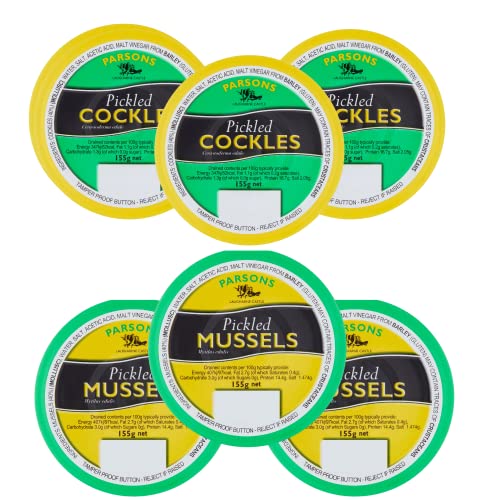 Parsons Cockles sott'aceto 155 g X 3 e Cozze in salamoia Parsons 155 g X 3 | Pronto da mangiare | Confezione da 6