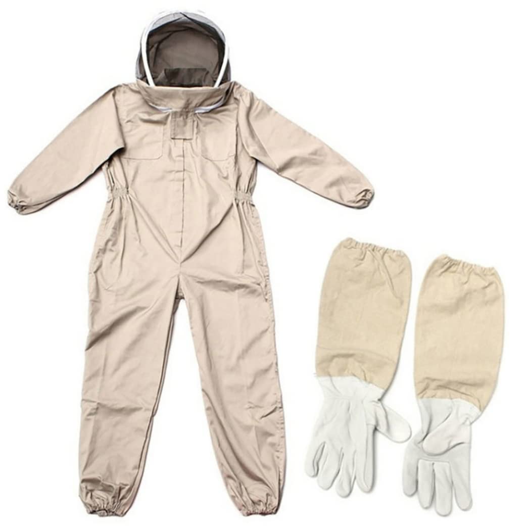 Traje de apicultura, equipo de apicultor, protección de cuerpo completo, guantes de velo para principiantes comerciales, beige, XL