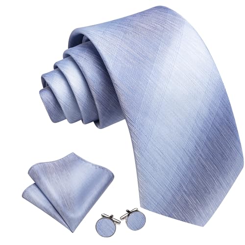 Image of Barry.Wang Striped Men Ties Set Silk Necktie Handkerchief Cufflinks