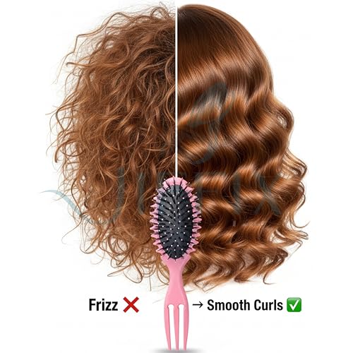 Image of Curly Hair Brush for Women & Men - Detangling Comb for Curly, Wavy, Thick & Textured Hair | Anti-Frizz, Wet & Dry Curl Defining Brush with Scalp Massage & Anti-Breakage Bristles - Pastel Pink