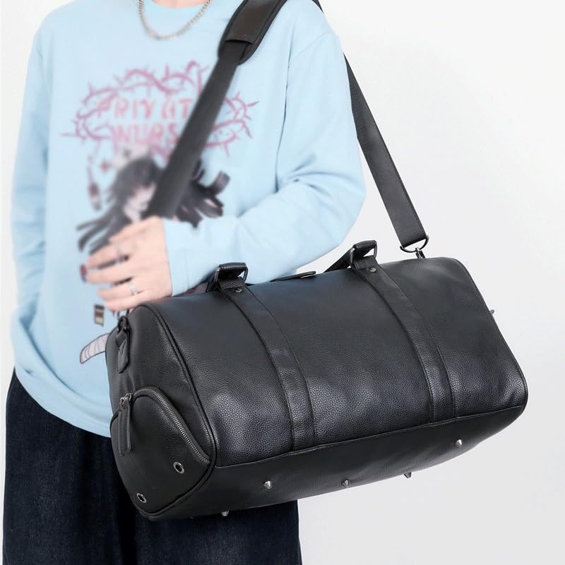 JSEIAJB Men's Portable Travel Bag Large Capacity Men's Leather Lychee Print Duffle Crossbody Gym Bag2