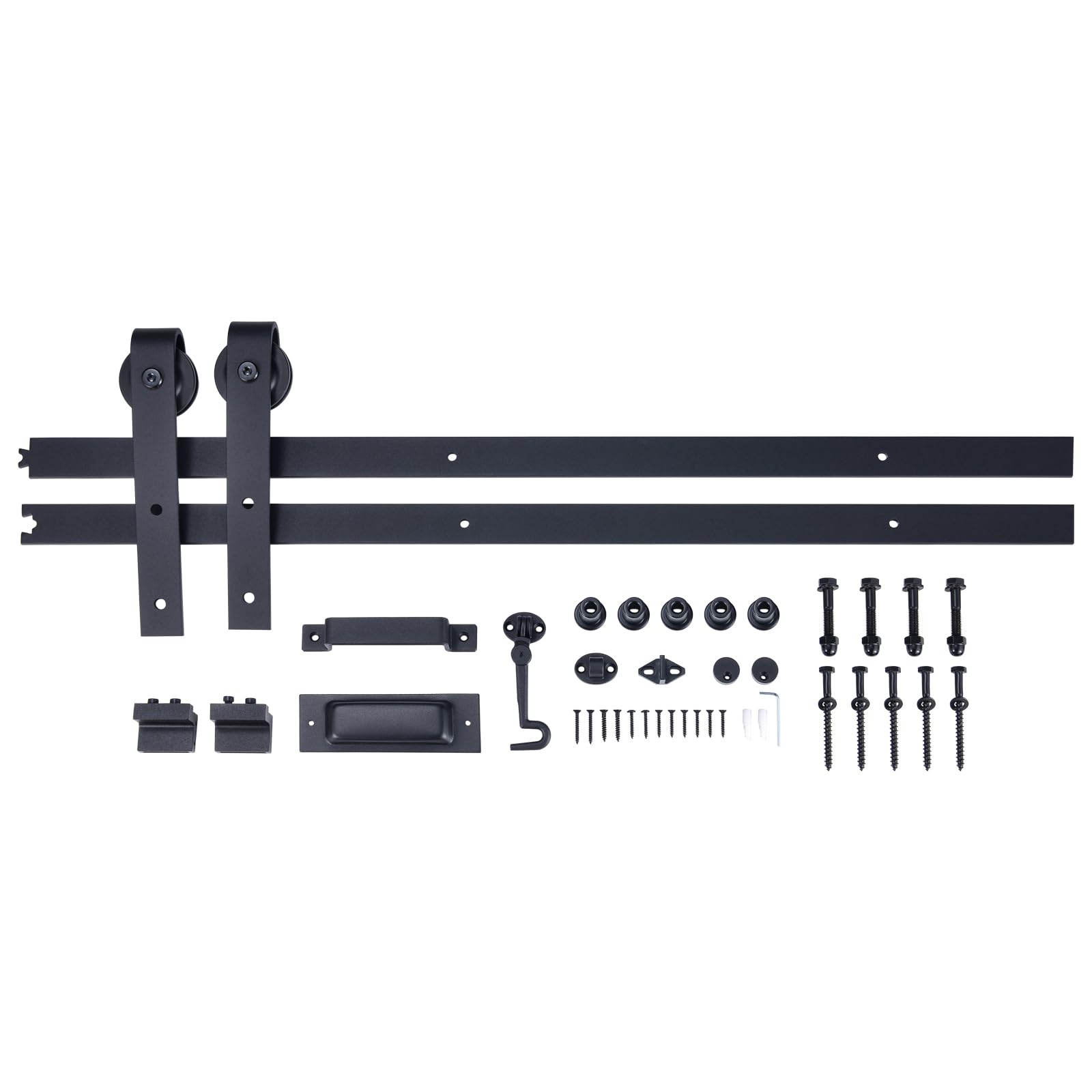 6.6ft black sliding barn door hardware kit with handle, pre-drilled ready to assemble, waterproof pvc coating, furniture slider