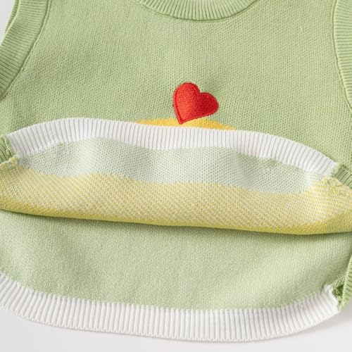 Cute Chick Knit Sweater Vest,Green,Heart Embroidered,Baby Girl Jacquard Waistcoat,Toddler Boy Sleeveless Top4