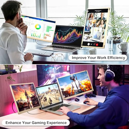 Image of 15.6 inch Laptop Screen Extender, Laptop Monitor Extender 120% sRGB FHD 1080P IPS Type-C /HDMI /USB-A Plug & Play Portable Triple Monitor for 13 inch-17 inch Laptops Compatible with Mac, Wins, Android, Chrome