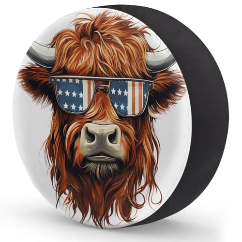 Image of Spare Tire Cover for RV Trailer, Highland Cow American Tire Covers Universal Fit for Travel Trailer Camper Jeep RV SUV Truck Waterproof Wheel Cover (14 inch for Diameter 25 inch - 27 inch),A-885