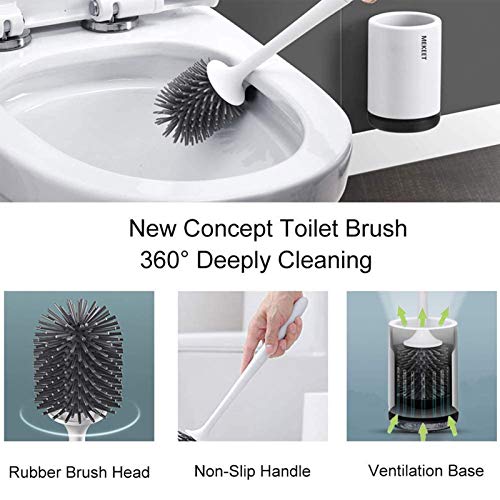 Image of MEKEET Silicone Toilet Brush and Holder,Bathroom Toilet Brush Holder Set,Silicone Toilet Cleaning Brush Kit with Soft Bristle Brush (Wall Mounted)