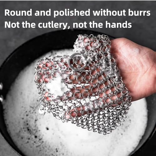 Image of 316L Stainless Steel Chain Mail Scrubber pan mesh Cloth for Casting Iron POTS, Frying Pans, pre-Flavor POTS, Cups and Bottles, cast Iron Cleaning, 2 Pieces (7inch)
