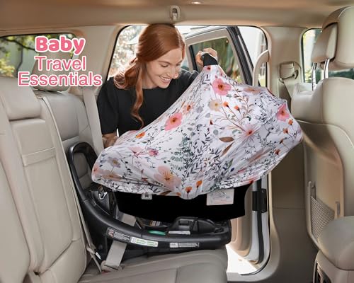 Image of Rquite All-in-1 Car Seat Cover Baby, Carseat Covers for Girl Boy, Stretchy Soft Infant Car Seat Cover, Multi-use Baby Carrier Cover, Car Seat Canopy, Stroller Sun Shade, Nursing Breastfeeding Cover