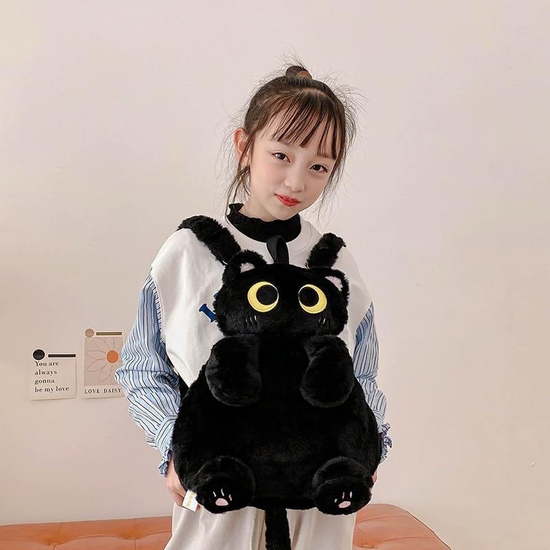 Image of Women Animal Teddy Bear Plush Backpack with Adjustable Straps (Black Cat)