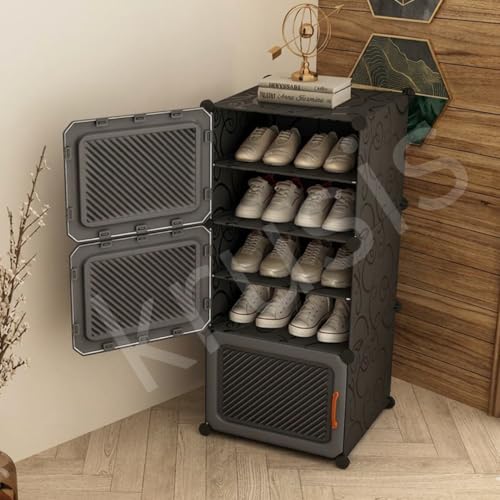 Image of Plastic Shoe Rack for Home 𝟔 𝐒𝐡𝐞𝐥𝐟 Shoe Rack with Door for Home Storage Organizer with Metal Door Frame to Cover Chappal Slipper Sandals Shoes Box Stand【Grey, 6-Shelf-3-Door】