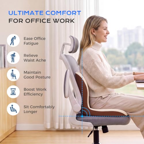 Image of Coverado Car Seat Cushion and Lumbar Support Pillow One Piece, Memory Foam Ergonomic Back Support Driving Seat Cushion for Back Pain, Non-Slip Washable Cushion for Car, Driver, Office