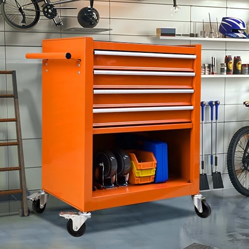 HFYee Metal Tool Chest with Wheels - 4 Drawer Craftsman Tool Box, Orange