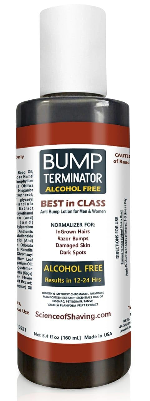 BUMP Terminator Alcohol FREE Anti Razor Bumps, Ingrown Hair, Skin Treatment for Face, Neck, Bikini area, Legs-After Shave & Back Of Head Bumps, Unisex (Lotion, 5.4 oz Standard Strength)