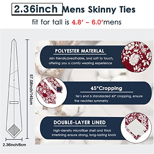 Image of Mantieqingway Floral Ties for Men Skinny Cotton Tie Flower Necktie