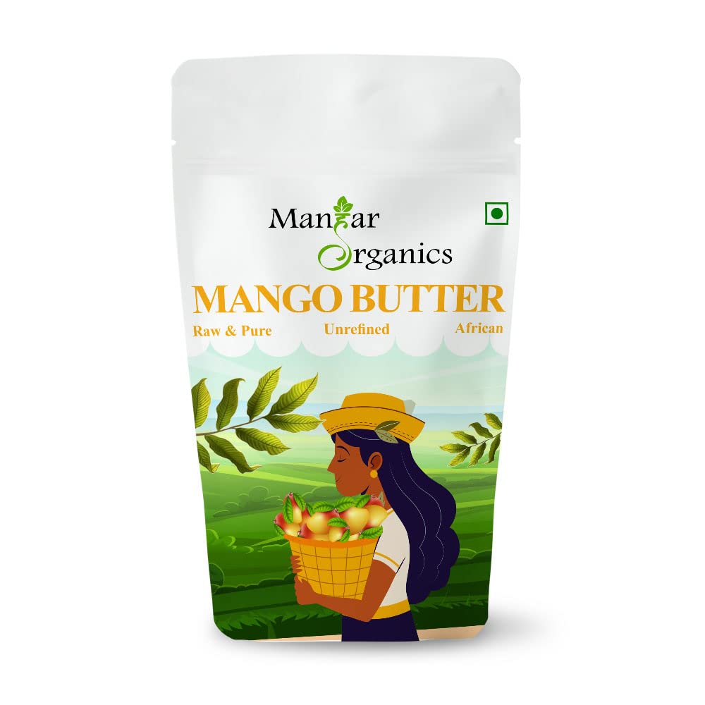 Mango Butter 500gm- Raw, Unrefined & African for Moisturization of Body and Skin (500gm Packet (pack of 1), Mango Butter)