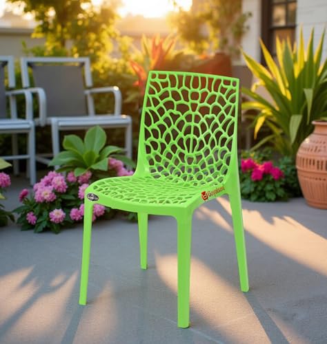 Image of Web Plastic Chair Living Room Without Arm Chair (Jali) Gloss Finish Chair Home, Office, Restaurant, Cafe, Garden, Stackable Chair (1, Green, Standard)