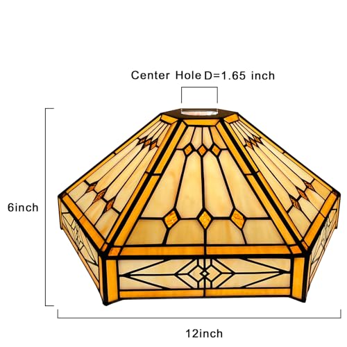 Capulina Tiffany Lamp Shade 12 Inches Wide Accessories Replacement Cream Hexagon Style Stained Glass Lampshade For Torchiere Floor Lamp And Pendant Light thumb #1