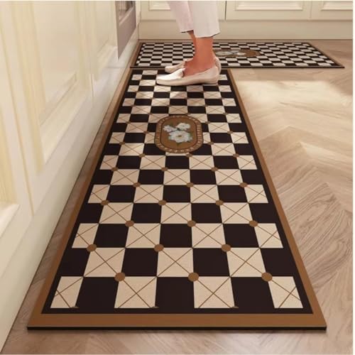 Image of Gvnd 2-Piece Anti-Fatigue Kitchen Mat Set (118x38cm & 58x38cm) - Waterproof & Super Absorbent Geometric Runner Rugs - Non-Slip Rubber Backing for Kitchen, Laundry & Entryway