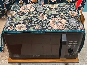 Riti Riwaaz Microwave Oven Dust Proof Cover Thick Cotton Jacquard Fabric Kitchen Storage Bags Microwave Oven Top Cover With One Side 2 Utility Pockets for Kitchen Appliances (Flower 5)