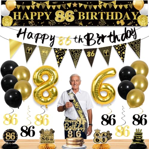 Image of 86th Birthday Decorations for Men, Black Gold 86th Party Decorations