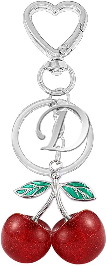 Heart-Shaped Keychain with Initial A-Z and Cherry Charm Bag Charms for Women,Car Accessories