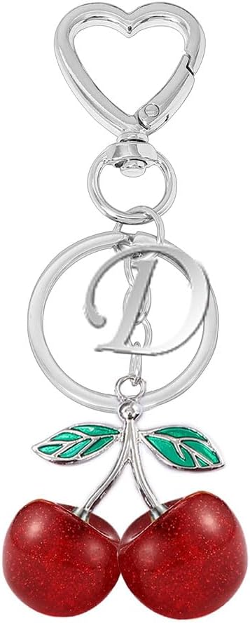 Heart-Shaped Keychain with Initial A-Z and Cherry Charm Bag Charms for Women,Car Accessories