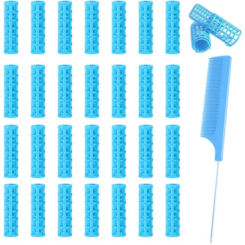 Ulifebetter 28PCS Small Rollers for Short Hair Tiny Rollers No Heat Curlers Wth Clips Small Curlers Roller for Short Hair Mini Tiny Snap On Hair Roller (Blue)
