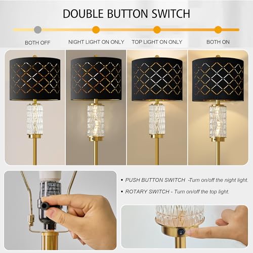Oneach 63.75" Floor Lamp for Living Room, Modern Gold Lamp with LED Glass Night Light, Vintage Standing Lamp with Black Drum Lampshade, Unique Luxury Tall Lamp for Bedroom Home Office(Bulb Included) - Image 4
