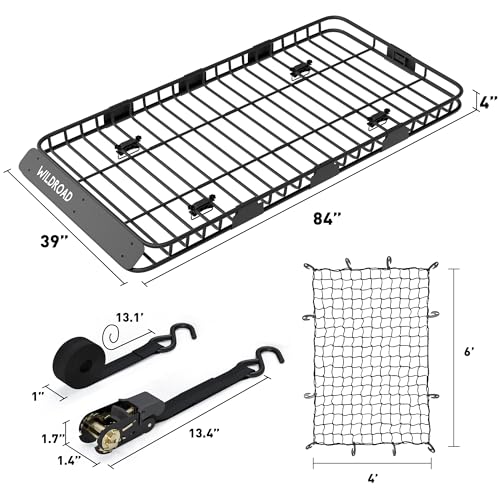 Image of Wildroad Rooftop Cargo Carrier Combo Roof Rack Cargo Basket 84 inch x 39 inch x 4 inch | with Anti-Rust Sealant Fits for SUV Truck, 150 Lbs Capacity, Heavy Duty, Large Capacity