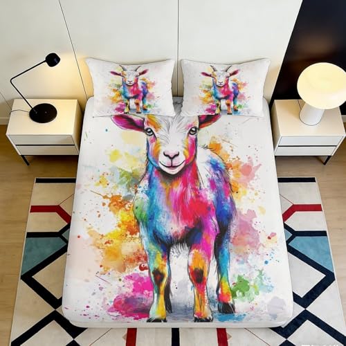 Drap Housse Imprimé 3D Cerf Coloré Microfibre Grande Profondeur Linge de Lit Cerf Mattress Fitted Cover Extensible Lavable pour Chambre Adulte 90x200x25cm