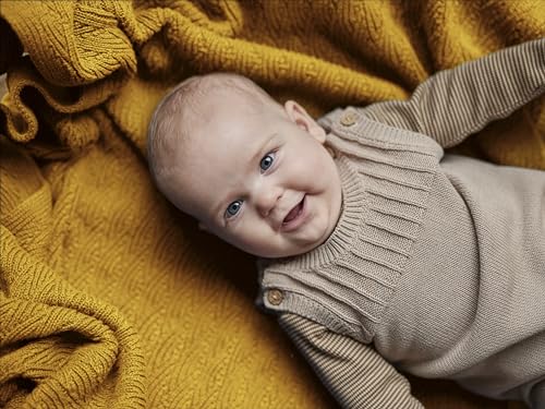 Image of 100% Organic Cotton Knit Receiving Baby Blanket for Newborns - Soft, Breathable Blanket for Crib & Stroller - Nursery Gift (Waves-Yellow)
