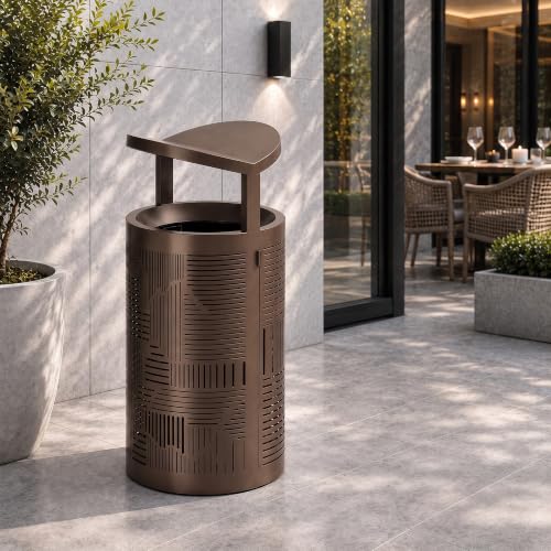 Image of 10.8 Gallon Commercial Outdoor Trash Can with Lid (Taupe Gray)