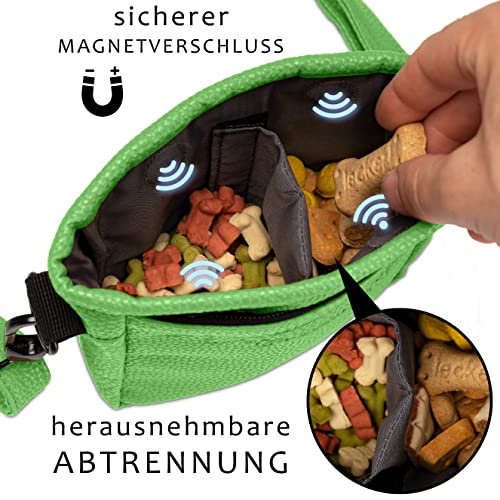 Ostfriesenpfoten® Leckerlibeutel 'Frieda' für Hunde aus hochwertigem Kunstleder - Grün Größe M - Futterbeutel mit EasyOpen Einhandmagnetverschluss - Gassitasche für Hunde-Leckerli