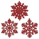SALCAR Schneeflocken Weihnachten Deko, 24 Stück Glitzer Schneeflocken für Weihnachtsbaumschmuck Rot, Hängende Ornamente Christbaumschmuck für Weihnachtsbaum