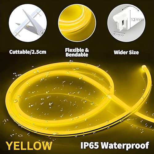 Image of HEADLY 16.4 Feet LED Neon Strip Lights, with 12V Adapter, Waterproof IP65, Silicone Flexible Rope Light for Home Wall Decor | Neon Lights | 5 Meter |