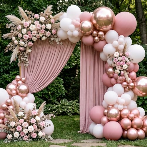 Image of RUBFAC 135pcs Rose Gold Balloons Different Sizes 18 12 10 5 Inches, Latex Balloon Garland Arch Kit for Birthday Party Valentine's Day Baby Shower Graduation Wedding Holiday Decoration