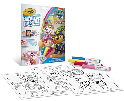 Crayola, Color Wonder, Kit completo con 18 páginas para colorear y 4 marcadores para colorear sin manchas, personajes de la Patrulla Canina, actividad creativa para niños de 3 a 5 años, cód. 25-2909