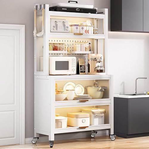 Carvpums Kitchen Storage Pantry Cabinet Buffet Sideboard Cupboard Quick Assembly 65'' White Coffee Bar Microwave Stand Cabon Steel Organizer With Foldable Door #TOP3