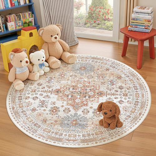 zesthome Round Rug 5ft,Circle Rug for Dining Room Table,Orange