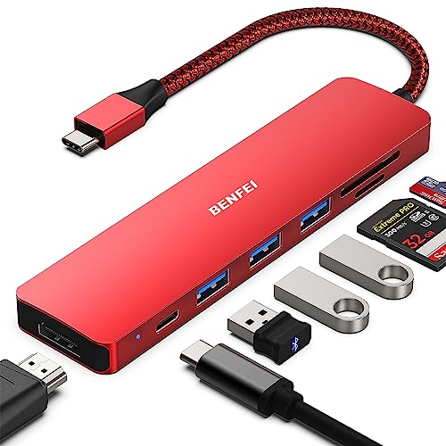 BENFEI HUB USB C 7 en 1, Adaptador Hub USB C Multipuerto con USB C a HDMI, USB C a Lector de Tarjetas SD/TF/3*USB 3.0/60W Power Delivery, Compatible para MacBook Pro/Air 2023/2022/2021/2020
