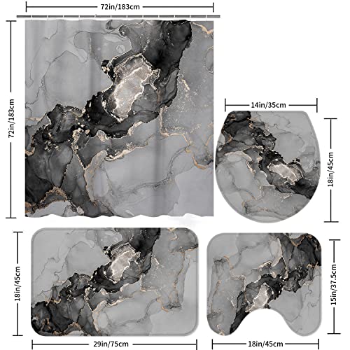 4Pcs Gray Marble Shower Curtain Set - Image 3