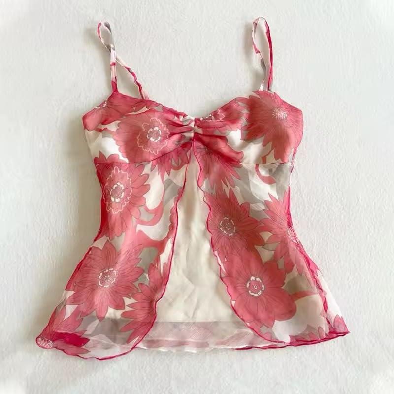 Flower Spaghetti Strap Tank Top Women 2000s Cute Summer Cami Y2k Grunge Vintage Coquette Clothes3