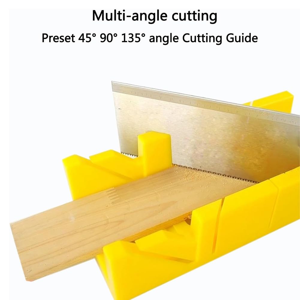Blisfulhoks Miter Box 12 Inch, Miter Box with Ruler Graduation, 45 Degree, 135 Degree Preset Cutting Box, Yellow - Image 4