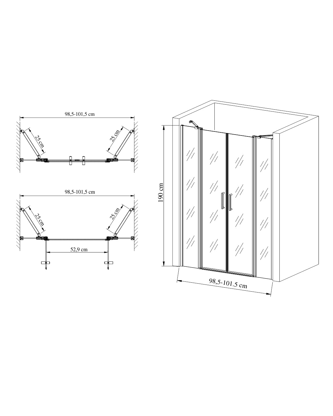 Box doccia cm 100 Nicchia vetro temperato 6 mm trasparente, apertura con 2 anta a battente e profili cromati in alluminio