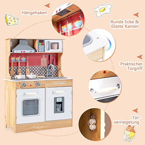 GOPLUS Kinderküche, Küchenspielset aus Holz mit Kochzubehör, abnehmbarem Waschbecken, Wasserhahn, Eismaschine… – Bild 8