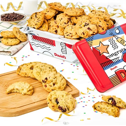 David's Cookies Congratulations Cranberry Pistachio Biscuits Sampler Tin – 9.3oz Crunchy Gourmet Cookies with Fruit and Nuts – Bakery Snack Gift Box for Celebrations, Appreciation and All Occasions