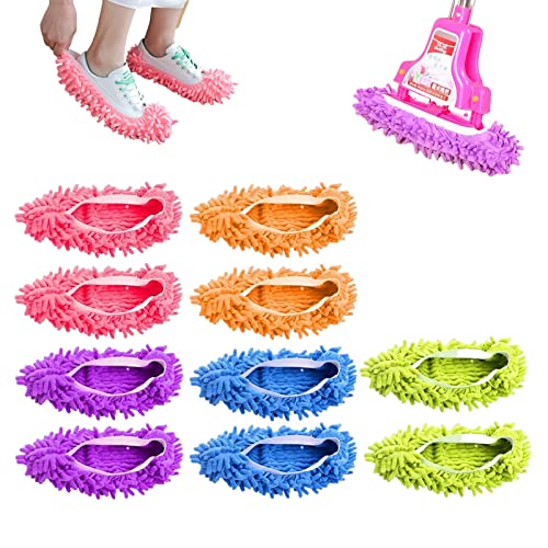 YOUDALIS Pantofole per Mocio,Multi Funzione Ciniglia Fibra Lavabile Piano Pulizia Scarpe,Mop Slippers per Bagno Ufficio Cucina Casa Lucidatura Pulizia,10 pz 5 Paia